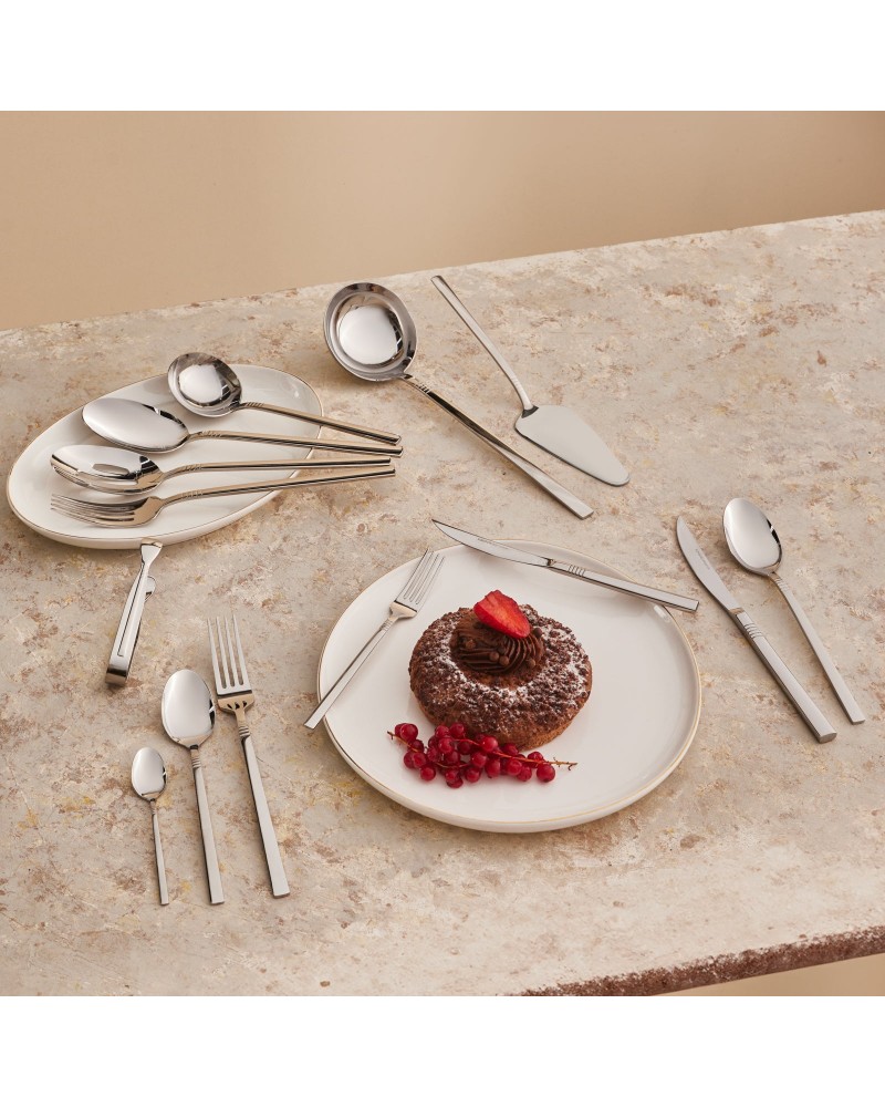 Karaca Nil 91-Piece Stainless Steel Cutlery Set for 12 People, with Serving Set, Silver