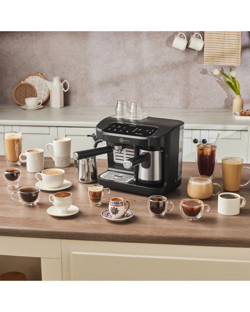 Karaca Hatır Perfetto Espresso and Turkish Coffee Machine, 1900W, 1,8L, Inox