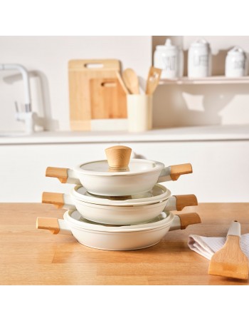 Karaca Swiss Crystal Almond 6-Piece Non-Stick Induction Shallow Casserole Set, Cream