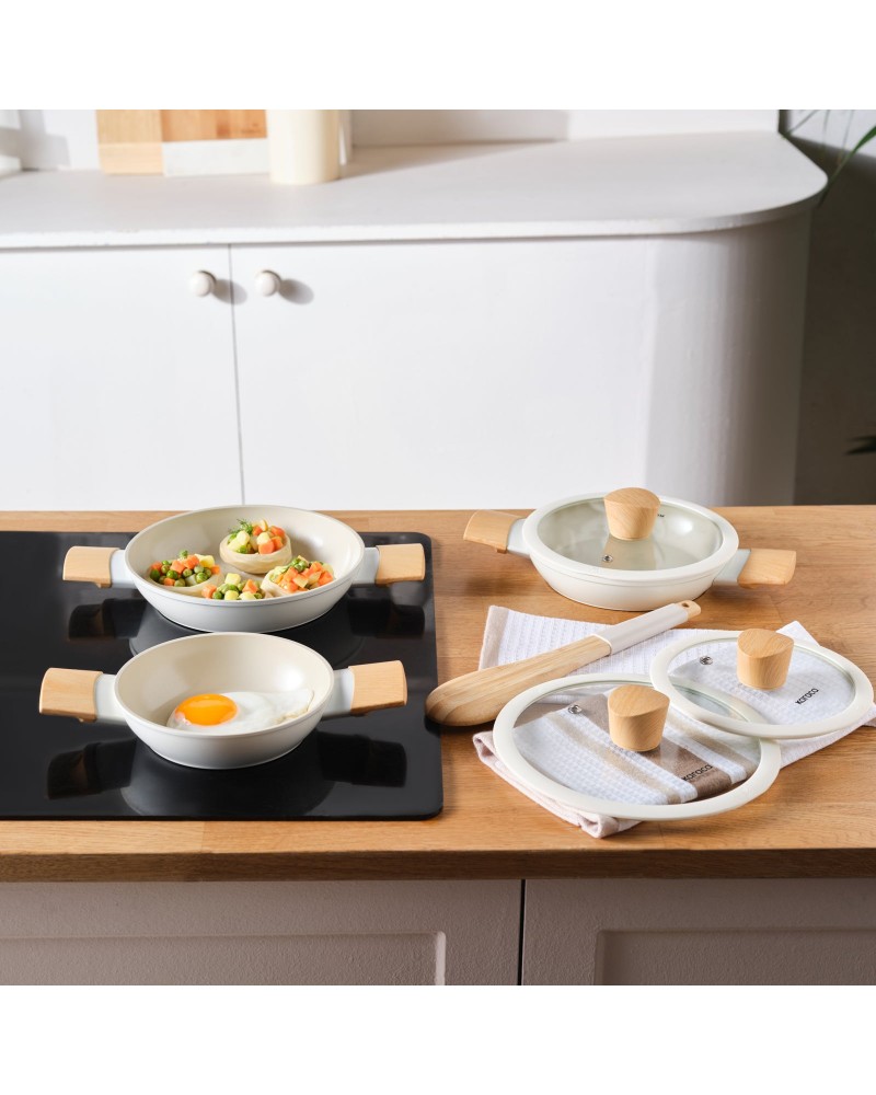 Karaca Swiss Crystal Almond 6-Piece Non-Stick Induction Shallow Casserole Set, Cream