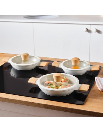 Karaca Swiss Crystal Almond 6-Piece Non-Stick Induction Shallow Casserole Set, Cream