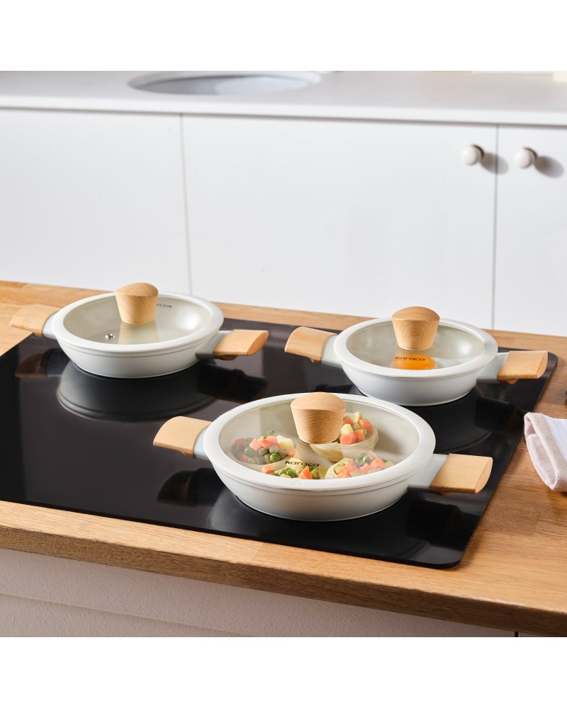 Karaca Swiss Crystal Almond 6-Piece Non-Stick Induction Shallow Casserole Set, Cream