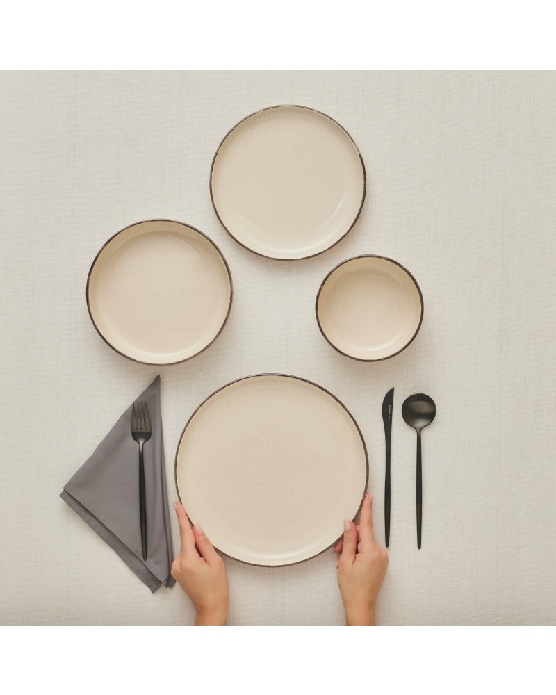 Karaca Monica 24-Piece Stoneware Dinner Set for 6 People, Beige