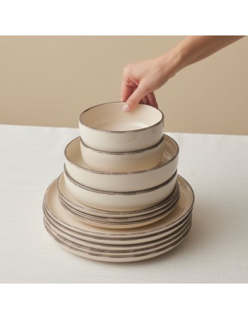 Karaca Monica 24-Piece Stoneware Dinner Set for 6 People, Beige