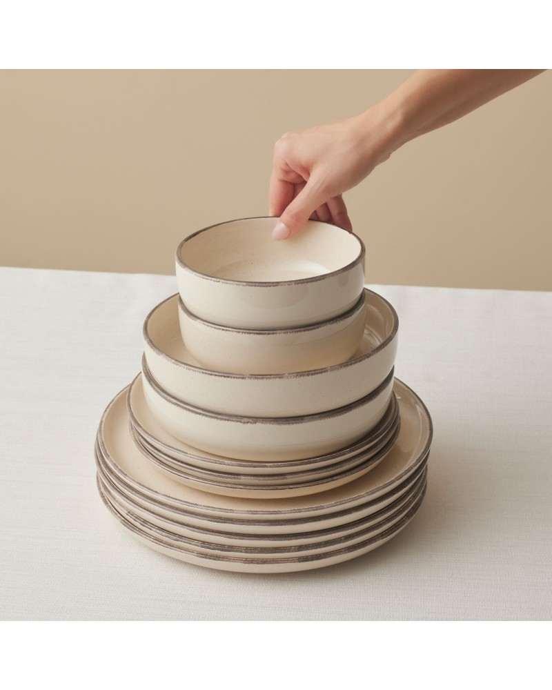 Karaca Monica 24-Piece Stoneware Dinner Set for 6 People, Beige