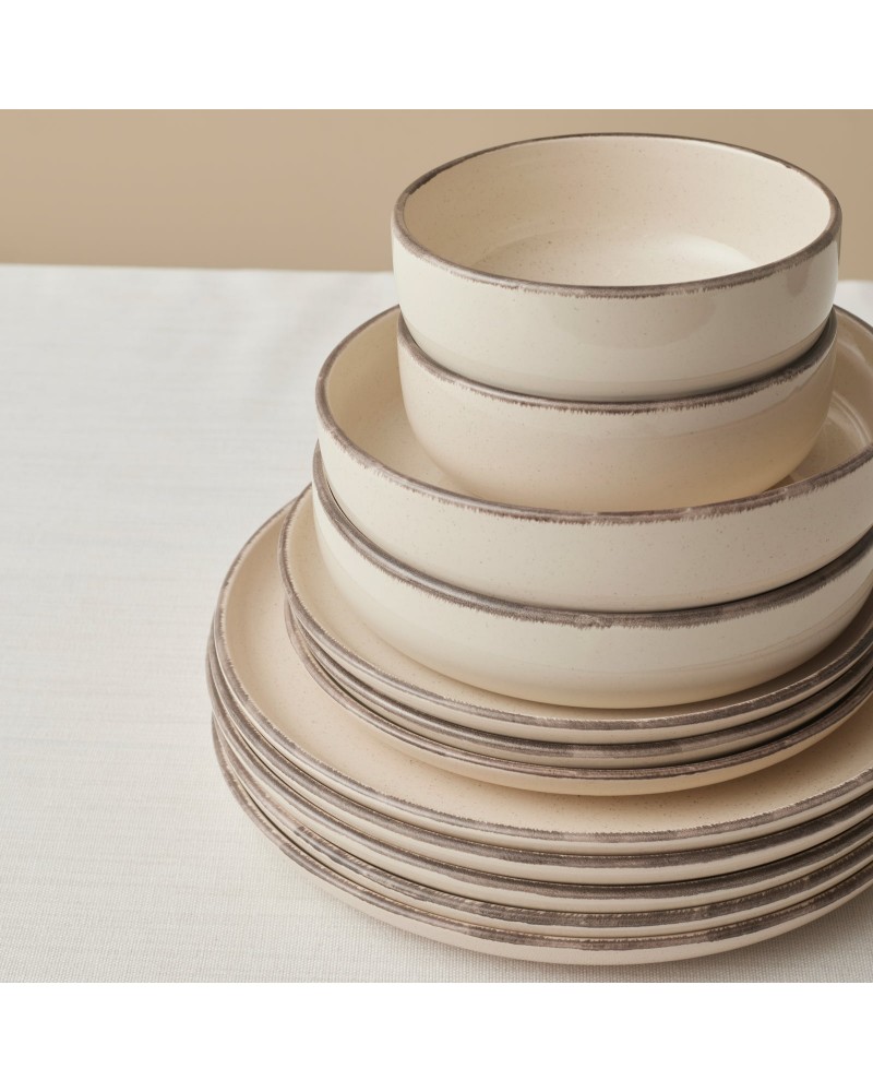 Karaca Monica 24-Piece Stoneware Dinner Set for 6 People, Beige
