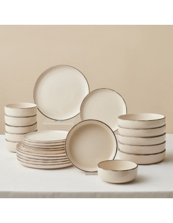 Karaca Monica 24-Piece Stoneware Dinner Set for 6 People, Beige