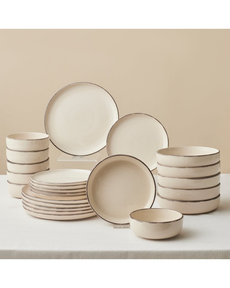 Karaca Monica 24-Piece Stoneware Dinner Set for 6 People, Beige