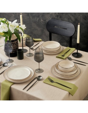 Karaca Monica 24-Piece Stoneware Dinner Set for 6 People, Beige