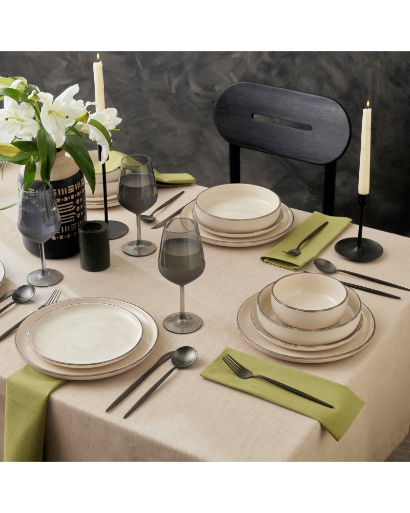 Karaca Monica 24-Piece Stoneware Dinner Set for 6 People, Beige