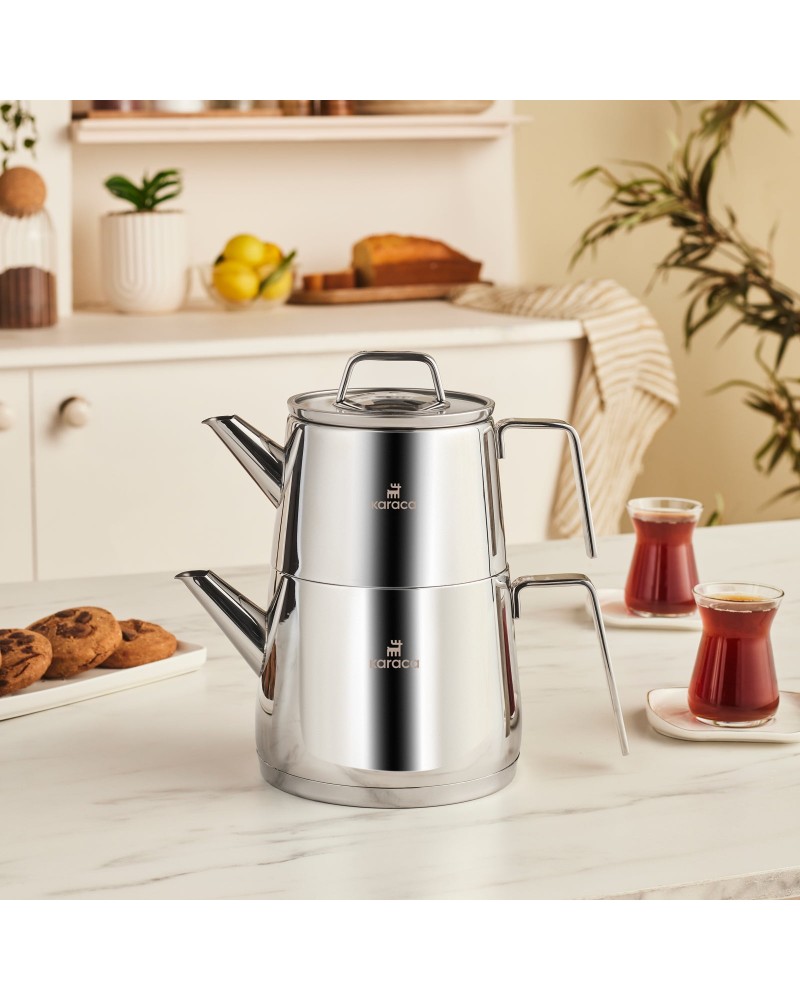 Karaca Steelina Stainless Steel Teapot Set, XL, Inox Karaca Steelina Stainless Steel Teapot Set, XL, Inox