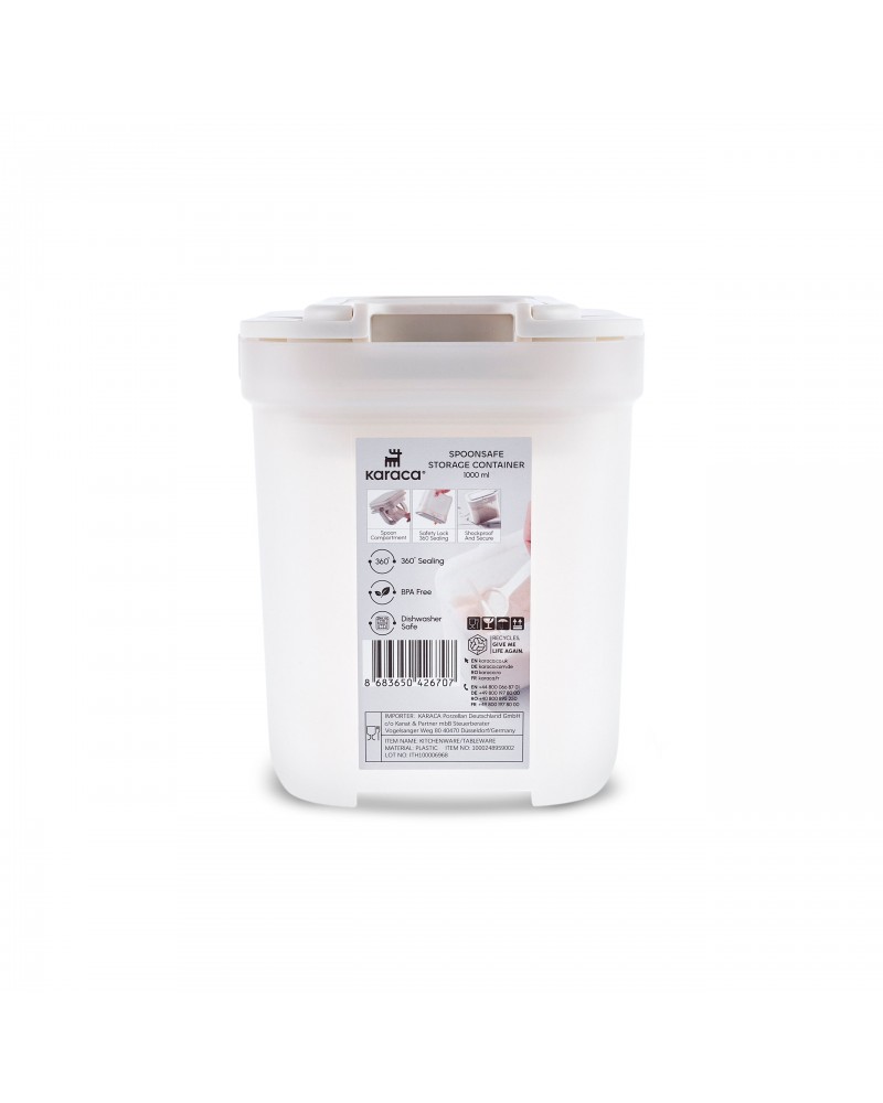 Karaca Spoonsafe Storage Container with Spoon, 1000ml, White