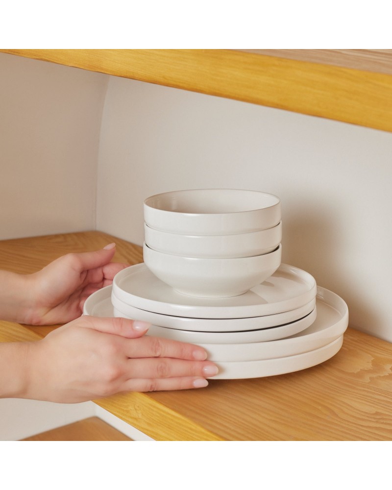 Karaca Stream Bone China Saturn 12-Piece Dinner Set for 4 People, White