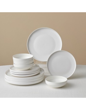 Karaca Stream Bone China Saturn 12-Piece Dinner Set for 4 People, White