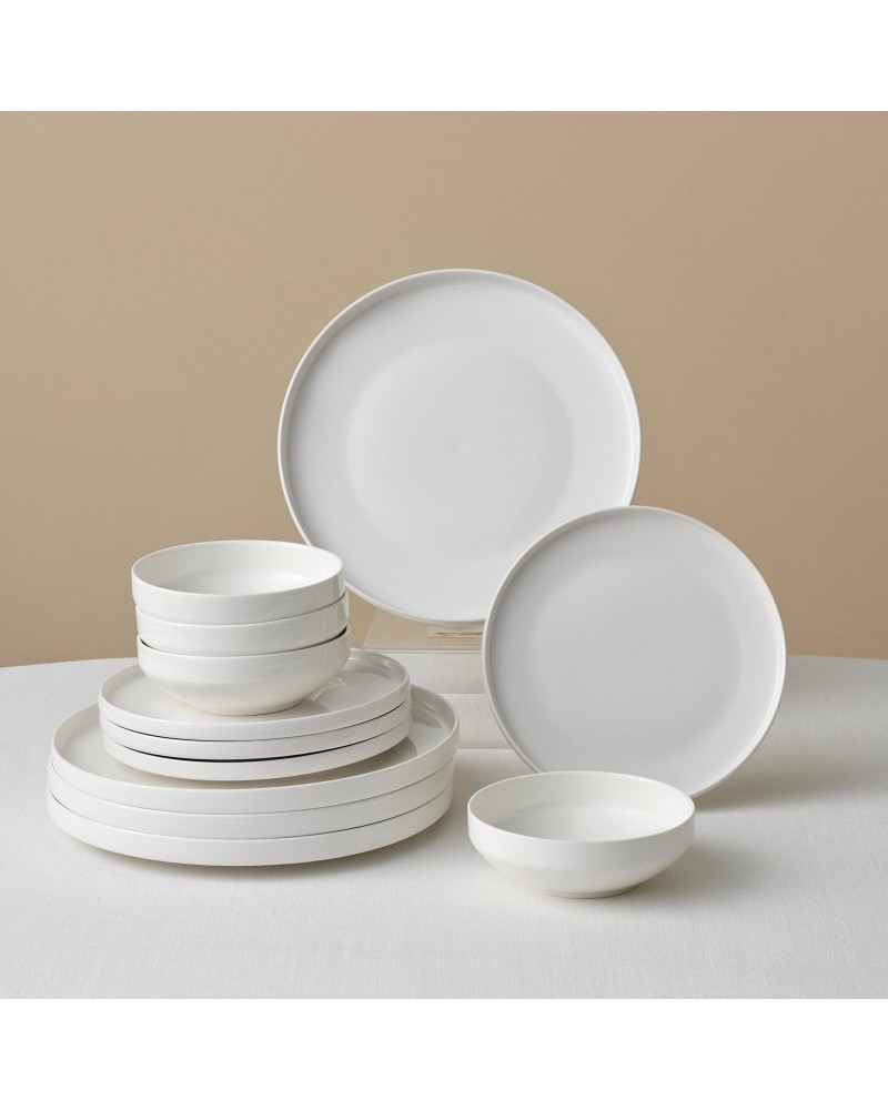 Karaca Stream Bone China Saturn 12-Piece Dinner Set for 4 People, White