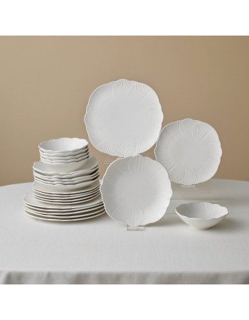 Karaca Bloom 24-Piece Bone China Dinner Set for 6 People, White
