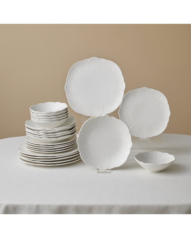 Karaca Bloom 24-Piece Bone China Dinner Set for 6 People, White Karaca Bloom 24-Piece Bone China Dinner Set for 6 People, White