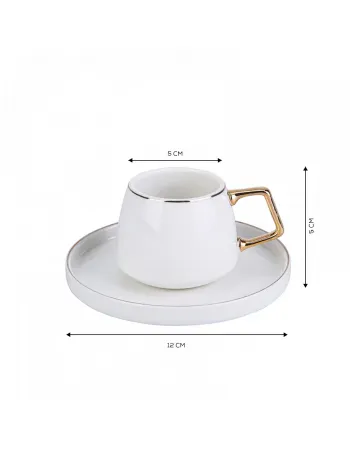 Karaca Streamline Saturn 12-Piece Porcelain Espresso Turkish Coffee Cup Set for 6 People, 100ml, White Gold