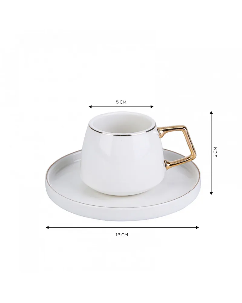 Karaca Streamline Saturn 12-Piece Porcelain Espresso Turkish Coffee Cup Set for 6 People, 100ml, White Gold