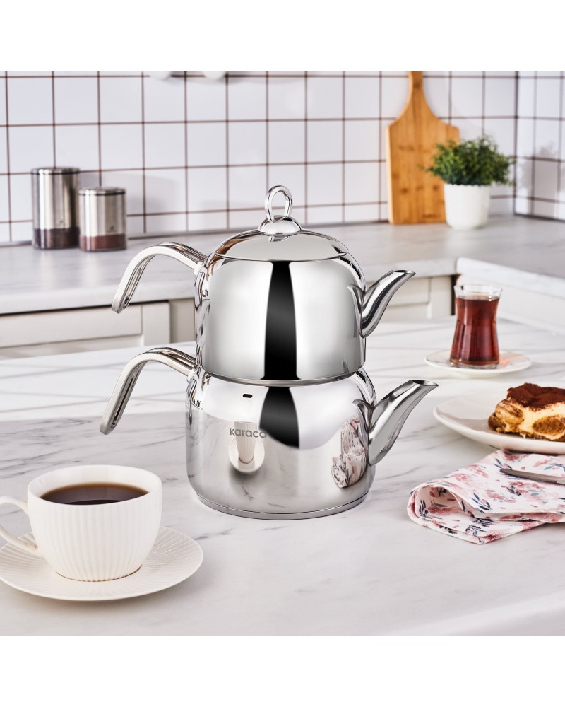 Karaca Manes Stainless Steel Induction Teapot Set, Medium, Metal Karaca Manes Stainless Steel Induction Teapot Set, Medium, Metal