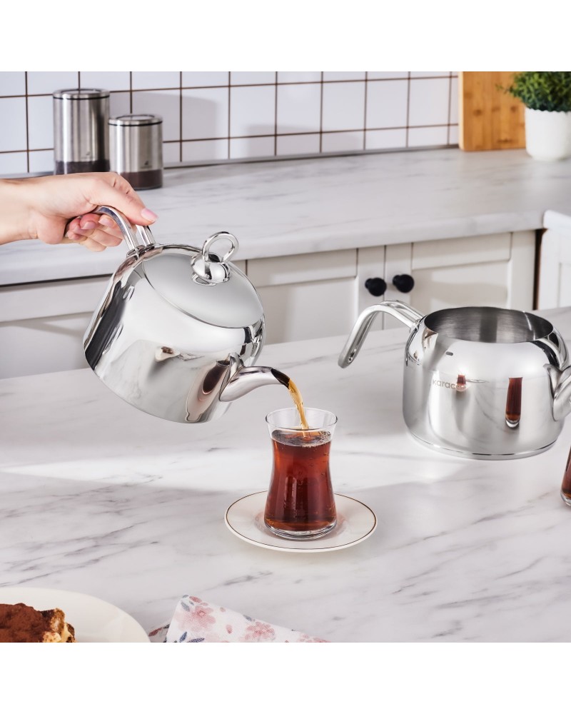 Karaca Manes Stainless Steel Induction Teapot Set, Medium, Metal Karaca Manes Stainless Steel Induction Teapot Set, Medium, Metal