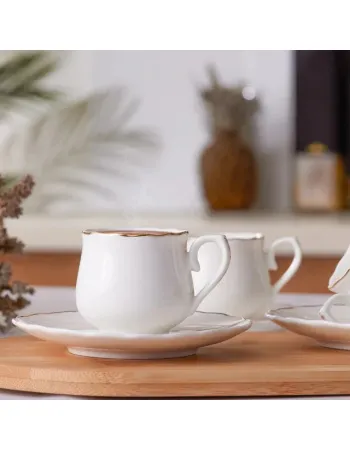 Karaca Beykoz 12-Piece Bone China Turkish Coffee Cup Set for 6 People, 80ml, White