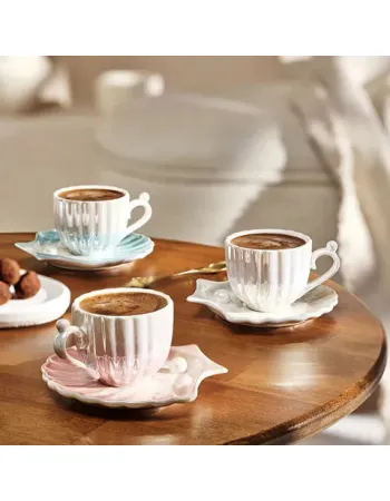 Karaca Oyster 4-Piece Bone China Espresso & Turkish Coffee Cup Set, 90ml, White