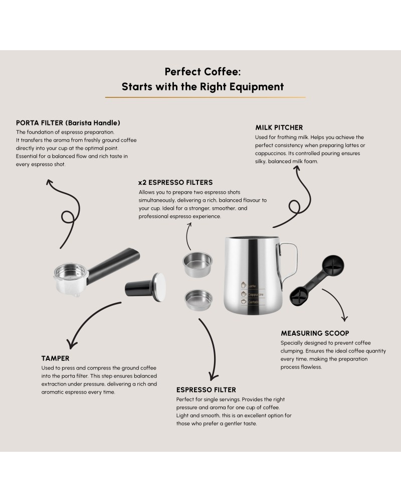 Karaca Hatır Perfetto Espresso and Turkish Coffee Machine, 1900W, 1,8L, Inox