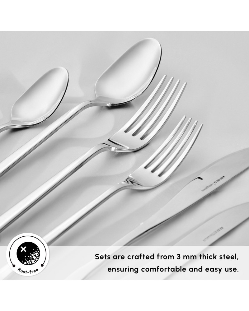 Karaca New Everest 84-Piece Stainless Steel Cutlery Set for 12 People, Silver