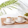 Karaca Streamline 4-Piece Porcelain Espresso Turkish Coffee Cup Set for 2 People, 100ml, White Gold