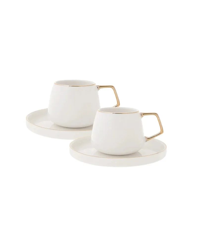 Karaca Streamline 4-Piece Porcelain Espresso Turkish Coffee Cup Set for 2 People, 100ml, White Gold