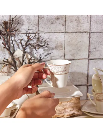 Karaca Autumn 12 Piece Porcelain Espresso Turkish Coffee Cup Set for 6 People, 85ml, Gold White