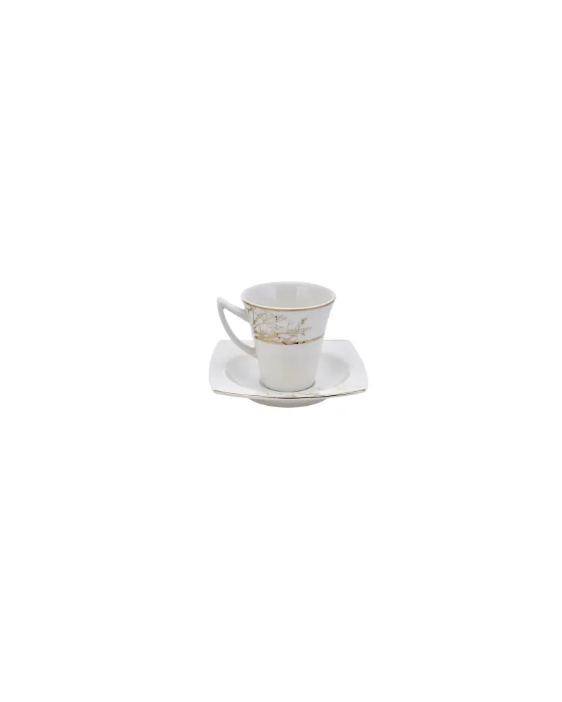 Karaca Autumn 12 Piece Porcelain Espresso Turkish Coffee Cup Set for 6 People, 85ml, Gold White