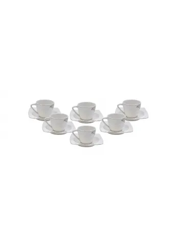 Karaca Nazende 12 Piece Porcelain Espresso Turkish Coffee Cup Set for 6 People, 80ml, White Platinum