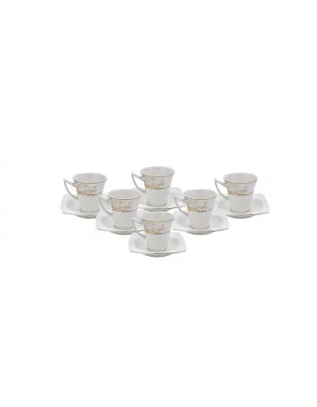 Karaca Autumn 12 Piece Porcelain Espresso Turkish Coffee Cup Set for 6 People, 85ml, Gold White