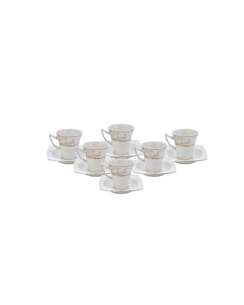 Karaca Autumn 12 Piece Porcelain Espresso Turkish Coffee Cup Set for 6 People, 85ml, Gold White