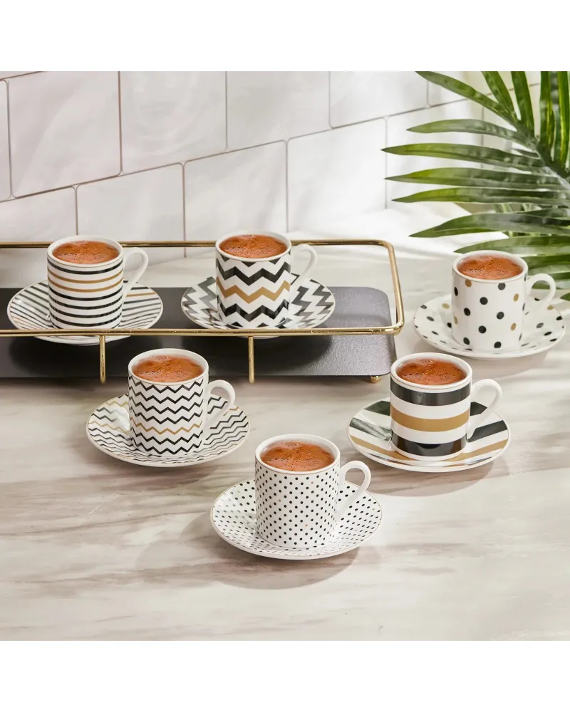 Karaca Nossa 12-Piece Porcelain Espresso Turkish Coffee Cup for 6 People, 80ml, Multi Karaca Nossa 12-Piece Porcelain Espresso Turkish Coffee Cup for 6 People, 80ml, Multi