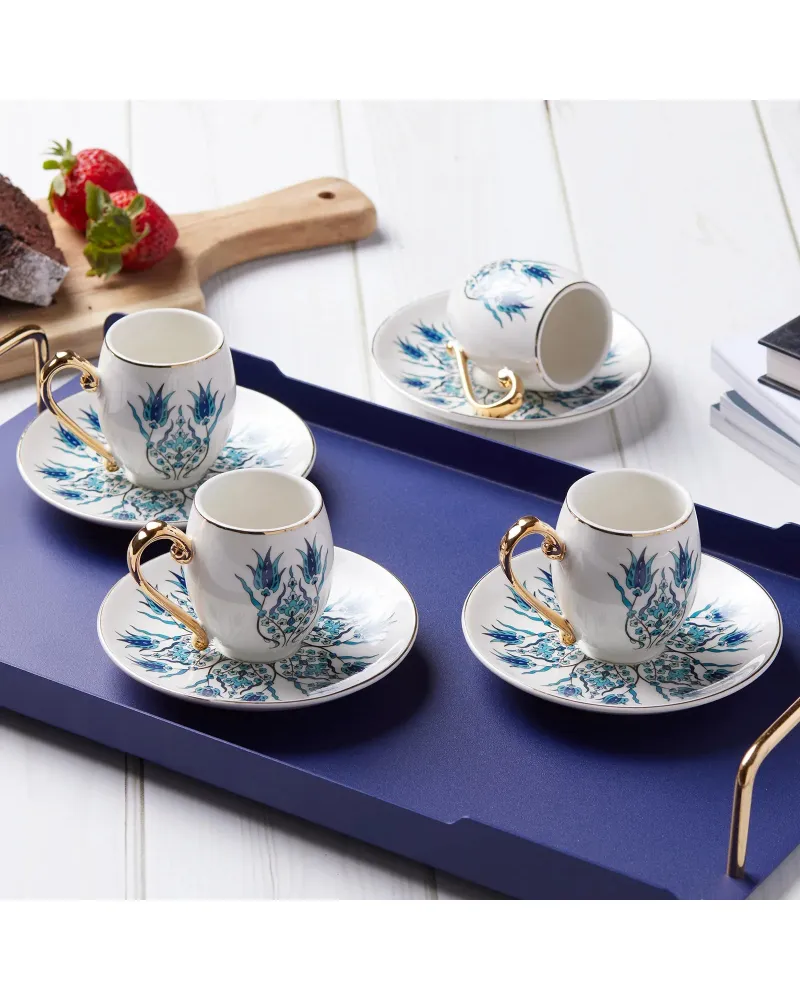 Karaca İznik 12-Piece Porcelain Porcelain Espresso Turkish Coffee Cup Set for 6 People, 90ml, Multi
