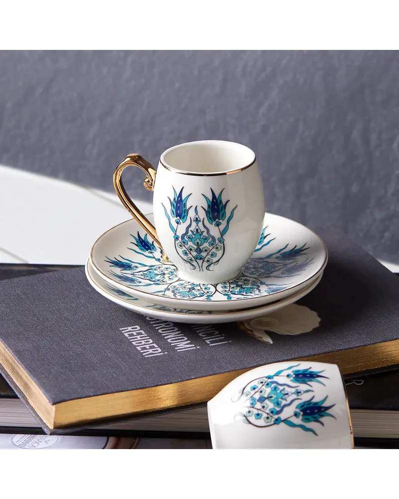Karaca İznik 12-Piece Porcelain Porcelain Espresso Turkish Coffee Cup Set for 6 People, 90ml, Multi