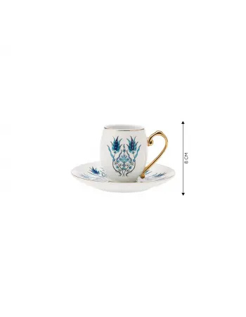 Karaca İznik 12-Piece Porcelain Porcelain Espresso Turkish Coffee Cup Set for 6 People, 90ml, Multi