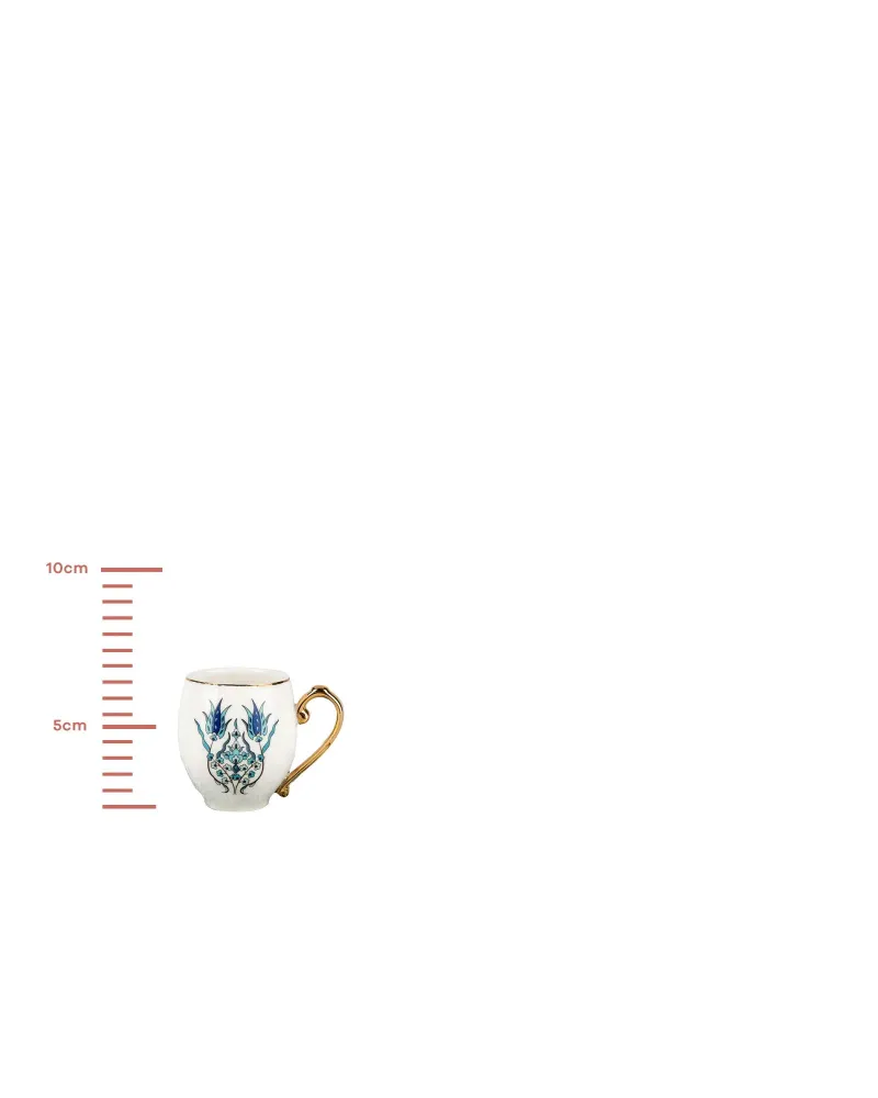 Karaca İznik 4-Piece Porcelain Espresso Turkish Coffee Cup Set for 2 People, 80ml, White Blue Karaca İznik 4-Piece Porcelain Espresso Turkish Coffee Cup Set for 2 People, 80ml, White Blue