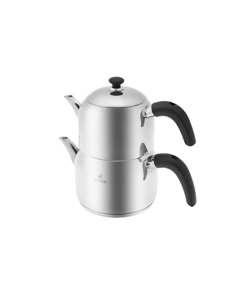 Karaca Edge Stainless Steel Induction Teapot Set, Small, Silver Black