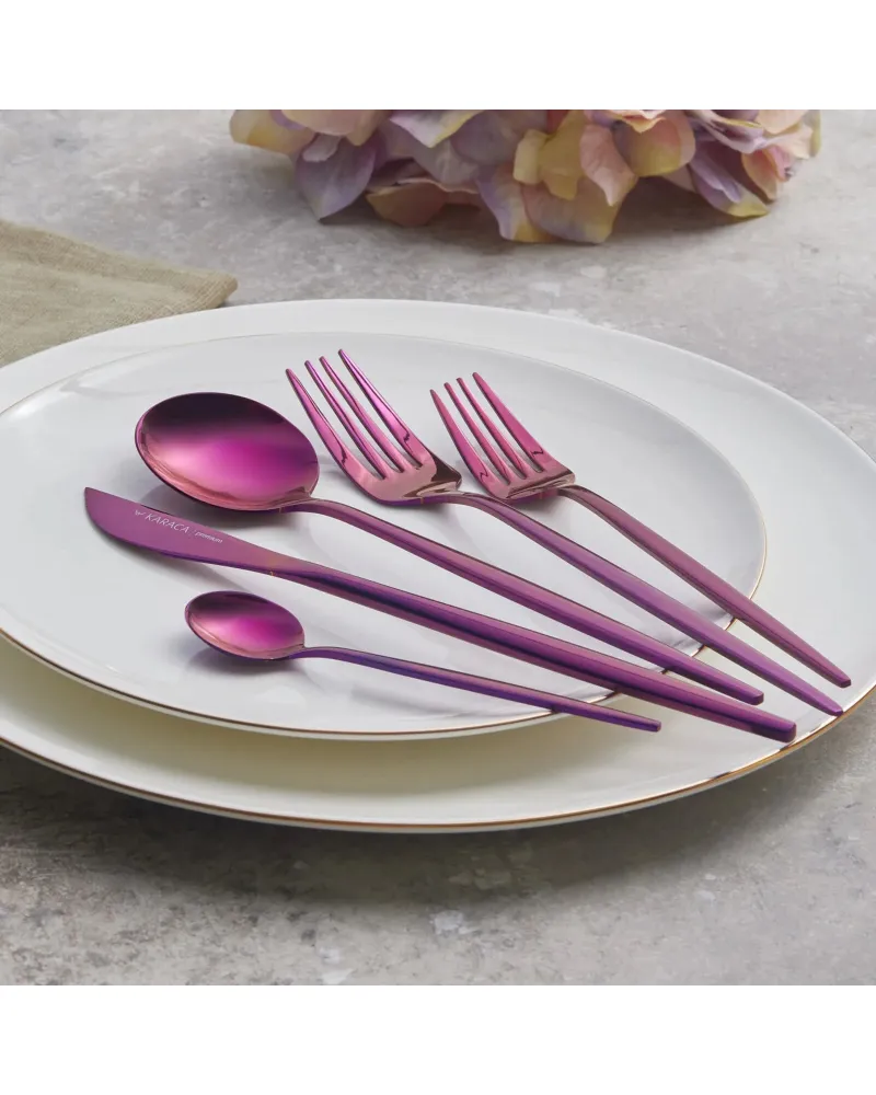 Karaca Orion 30-Piece Stainless Steel Cutlery Set for 6 People, Purple
