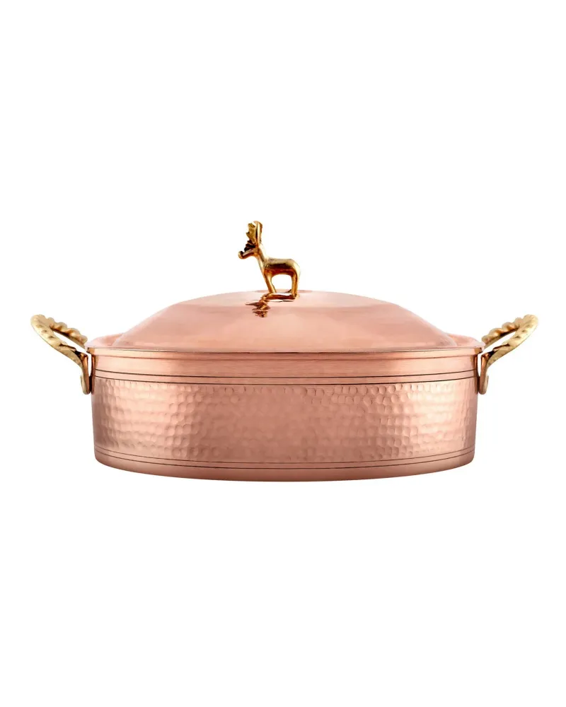 Karaca Alacahöyük Copper Shallow Casserole with Lid, 18cm, Copper
