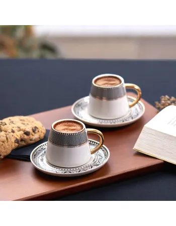 Karaca Globe 4 Piece Porcelain Espresso Turkish Coffee Cup Set for 2 People, 80ml, Multi