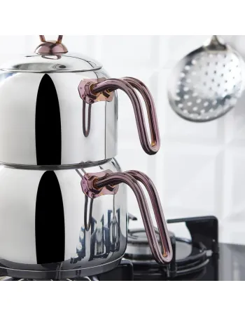 Karaca Urban Stainless Steel Induction Teapot Set, Medium, Rosegold Silver