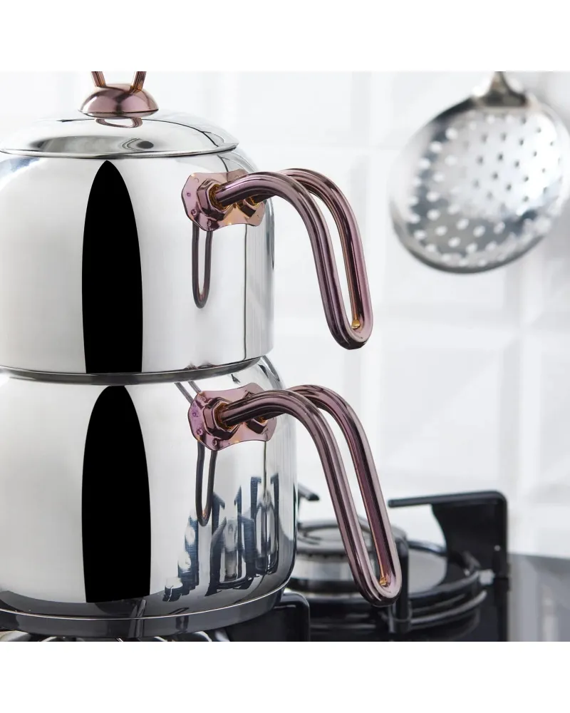 Karaca Urban Stainless Steel Induction Teapot Set, Medium, Rosegold Silver
