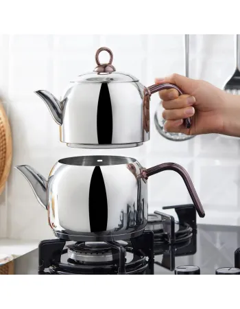 Karaca Urban Stainless Steel Induction Teapot Set, Medium, Rosegold Silver
