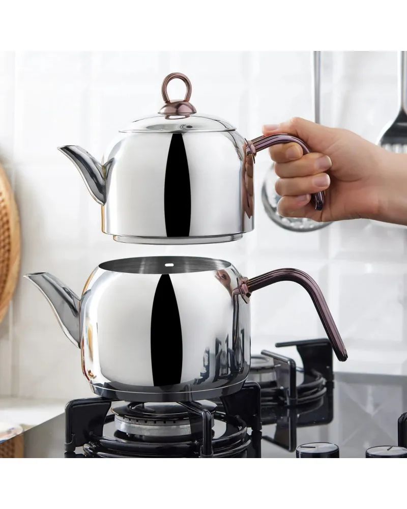 Karaca Urban Stainless Steel Induction Teapot Set, Medium, Rosegold Silver