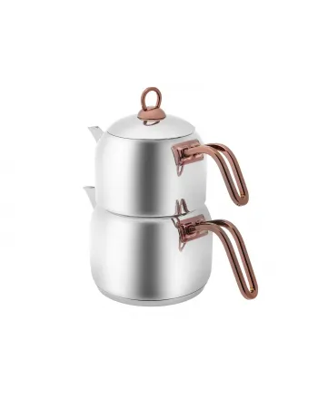 Karaca Urban Stainless Steel Induction Teapot Set, Medium, Rosegold Silver
